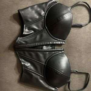 Windsor Sleek Black Leather Crop Top